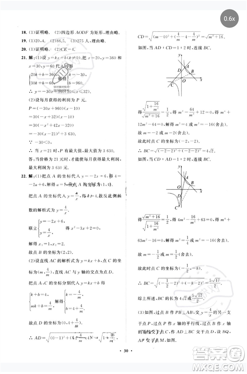山東教育出版社2023初中總復(fù)習(xí)手冊分層專題卷九年級數(shù)學(xué)五四制通用版煙臺專版參考答案