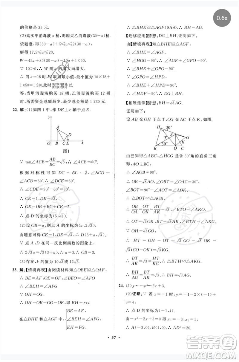 山東教育出版社2023初中總復(fù)習(xí)手冊分層專題卷九年級數(shù)學(xué)五四制通用版煙臺專版參考答案
