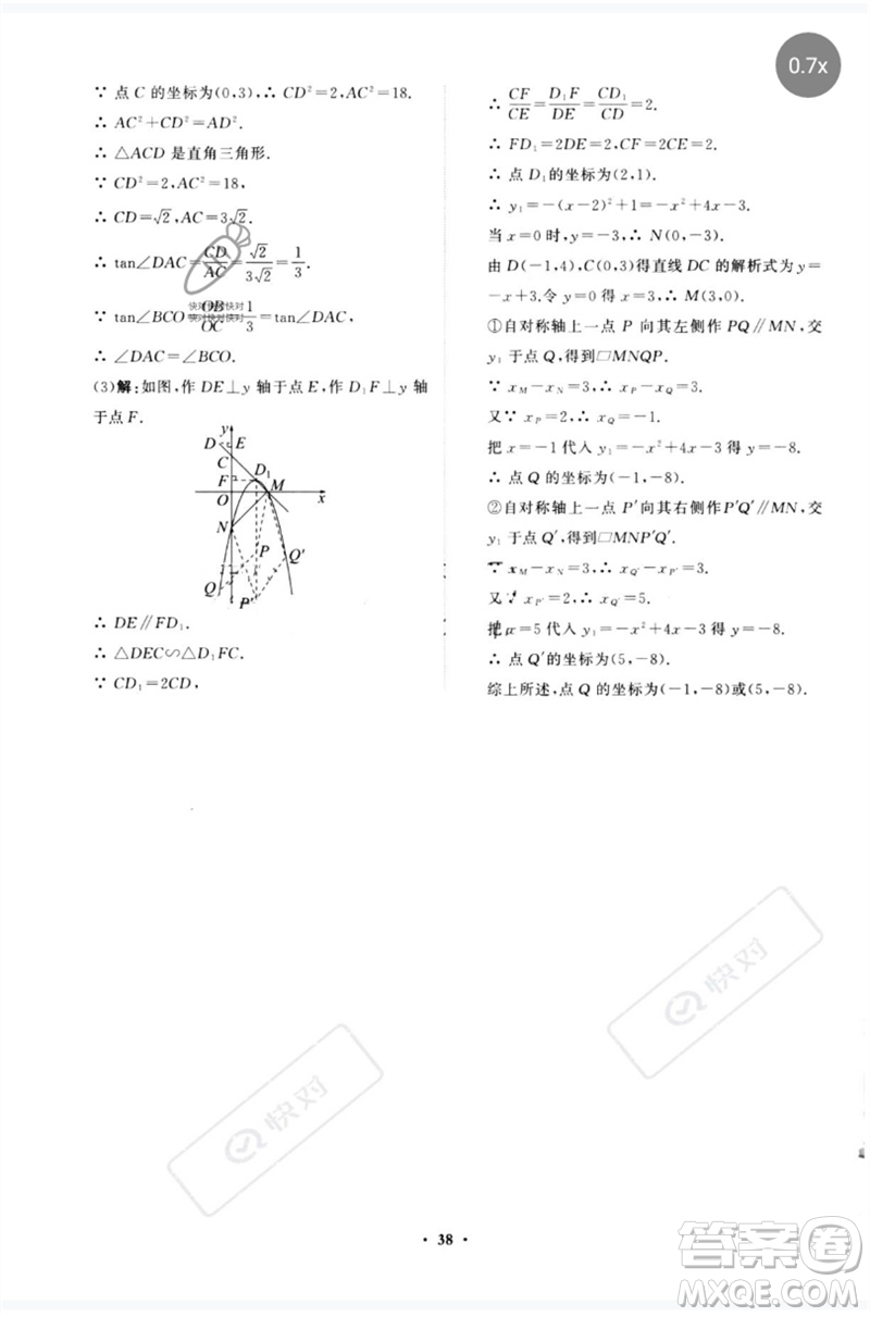 山東教育出版社2023初中總復(fù)習(xí)手冊分層專題卷九年級數(shù)學(xué)五四制通用版煙臺專版參考答案
