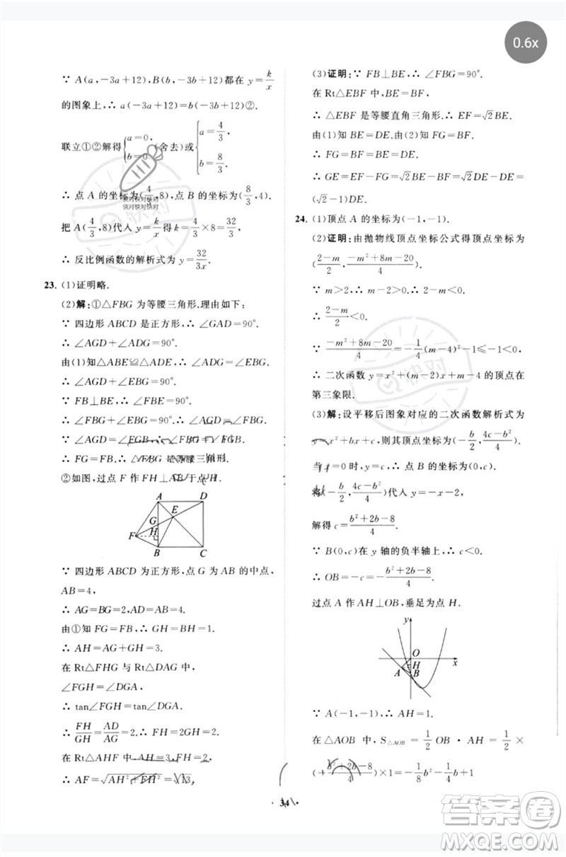 山東教育出版社2023初中總復(fù)習(xí)手冊分層專題卷九年級數(shù)學(xué)五四制通用版煙臺專版參考答案