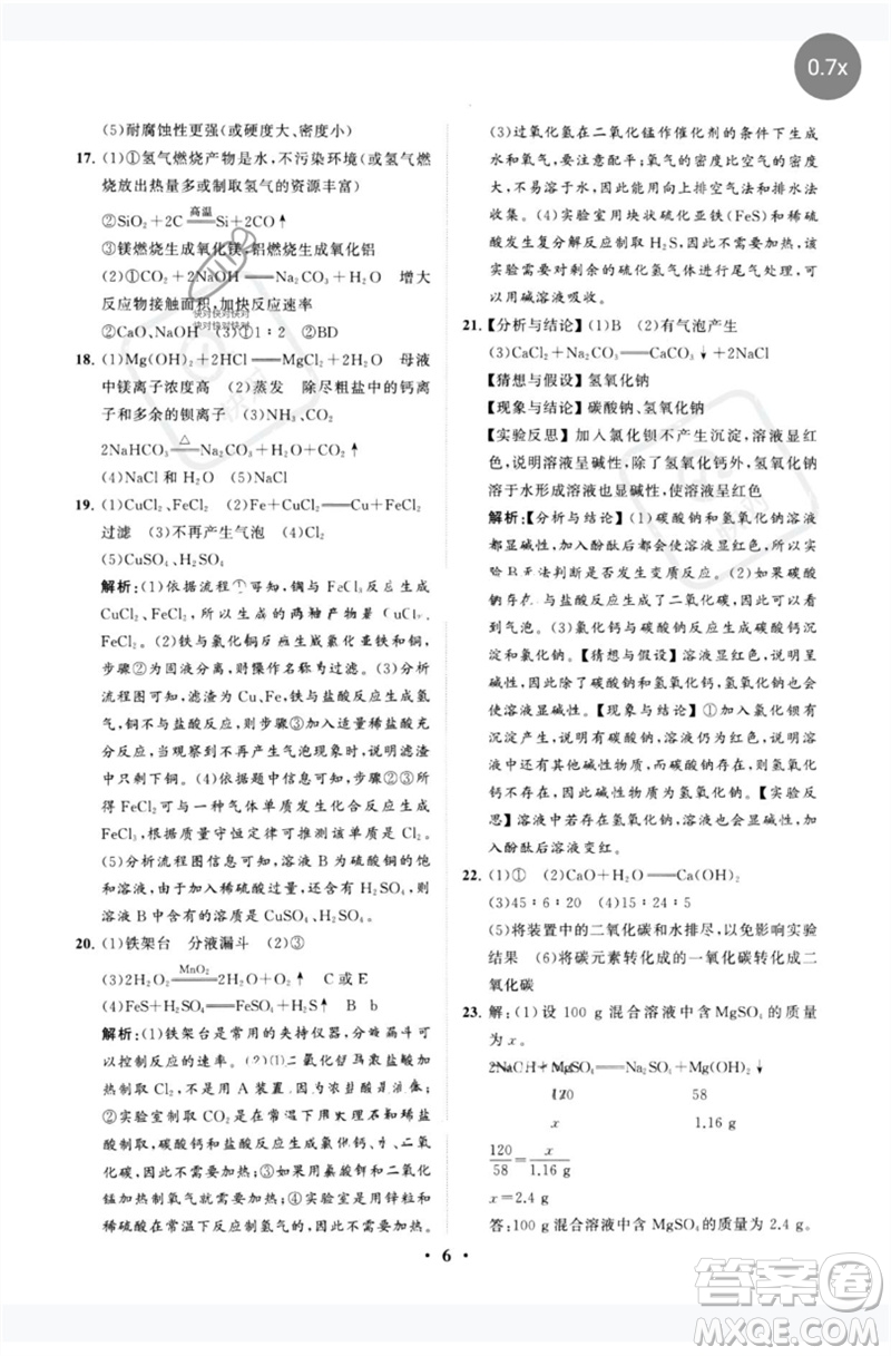 山東教育出版社2023初中總復(fù)習(xí)手冊分層專題卷九年級化學(xué)五四制通用版煙臺專版參考答案