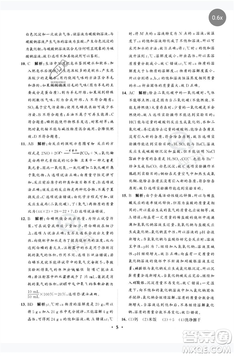 山東教育出版社2023初中總復(fù)習(xí)手冊分層專題卷九年級化學(xué)五四制通用版煙臺專版參考答案