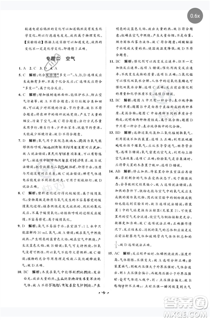 山東教育出版社2023初中總復(fù)習(xí)手冊分層專題卷九年級化學(xué)五四制通用版煙臺專版參考答案