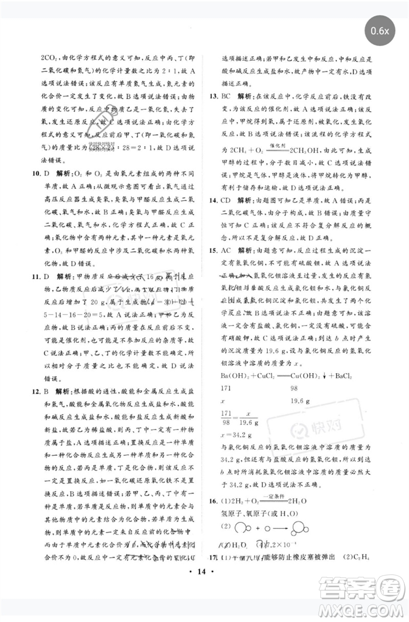 山東教育出版社2023初中總復(fù)習(xí)手冊分層專題卷九年級化學(xué)五四制通用版煙臺專版參考答案