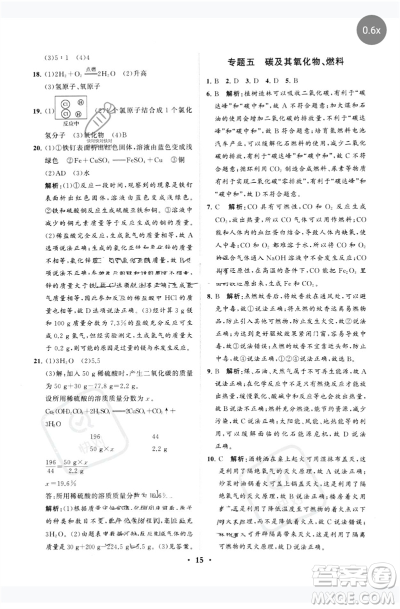 山東教育出版社2023初中總復(fù)習(xí)手冊分層專題卷九年級化學(xué)五四制通用版煙臺專版參考答案