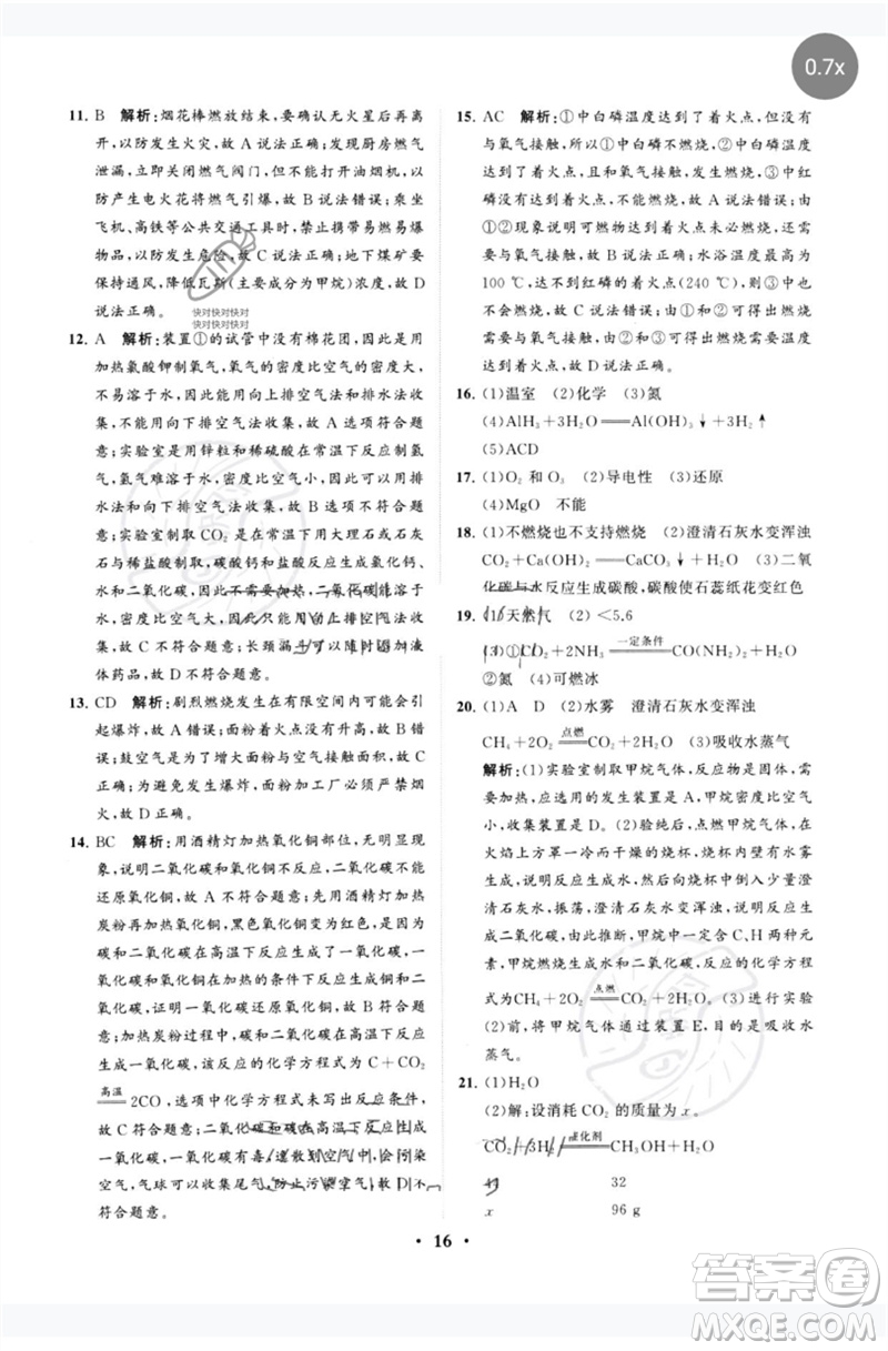 山東教育出版社2023初中總復(fù)習(xí)手冊分層專題卷九年級化學(xué)五四制通用版煙臺專版參考答案