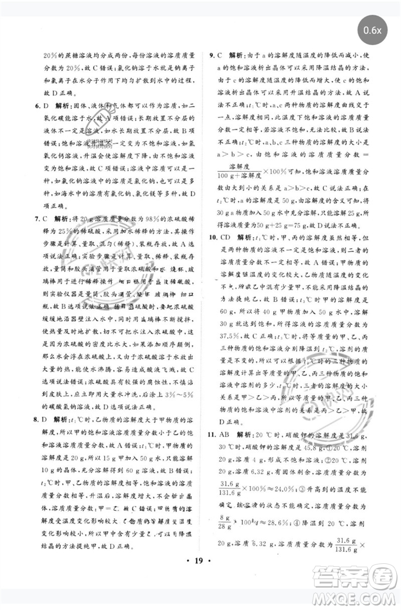 山東教育出版社2023初中總復(fù)習(xí)手冊分層專題卷九年級化學(xué)五四制通用版煙臺專版參考答案