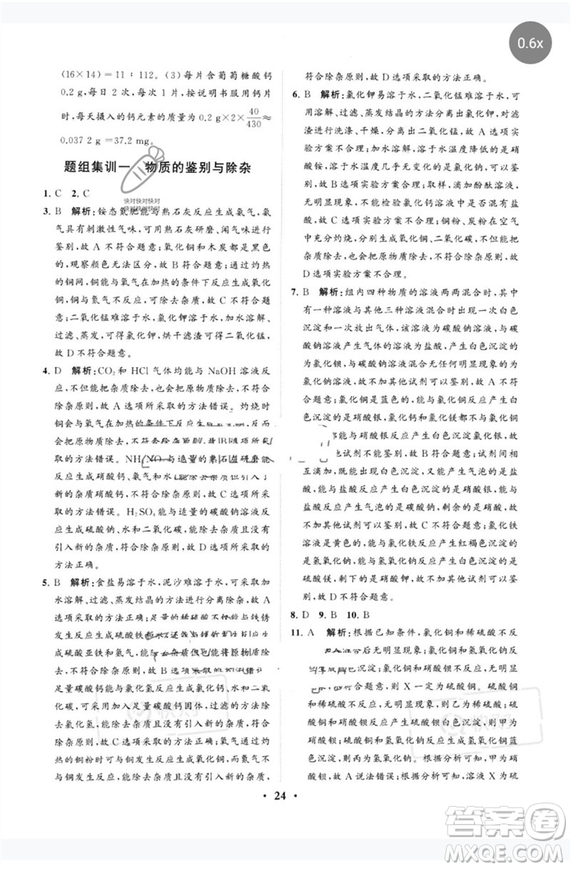 山東教育出版社2023初中總復(fù)習(xí)手冊分層專題卷九年級化學(xué)五四制通用版煙臺專版參考答案