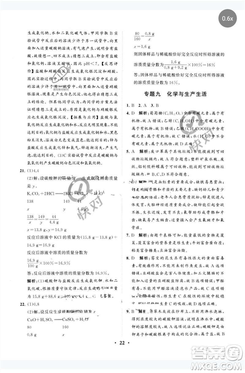 山東教育出版社2023初中總復(fù)習(xí)手冊分層專題卷九年級化學(xué)五四制通用版煙臺專版參考答案