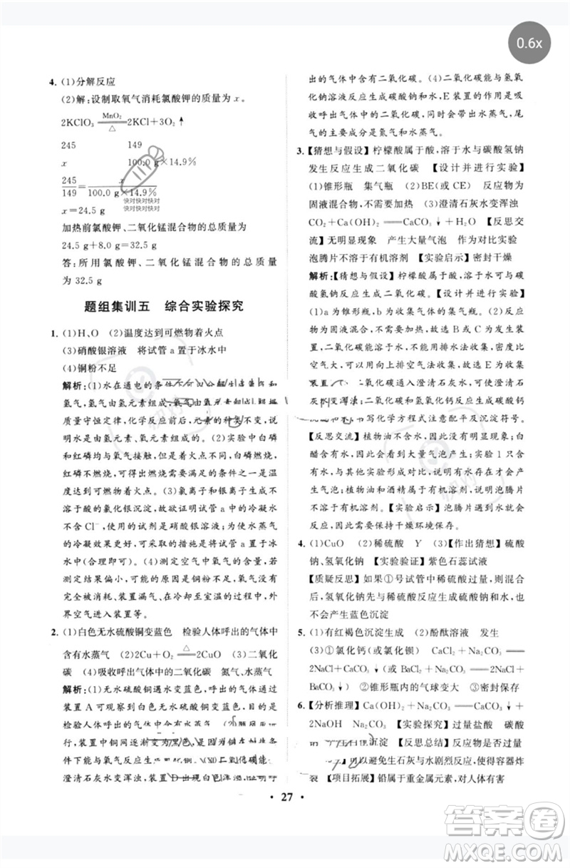 山東教育出版社2023初中總復(fù)習(xí)手冊分層專題卷九年級化學(xué)五四制通用版煙臺專版參考答案