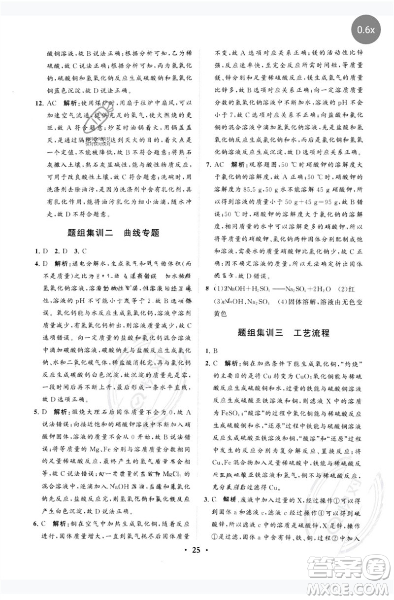 山東教育出版社2023初中總復(fù)習(xí)手冊分層專題卷九年級化學(xué)五四制通用版煙臺專版參考答案