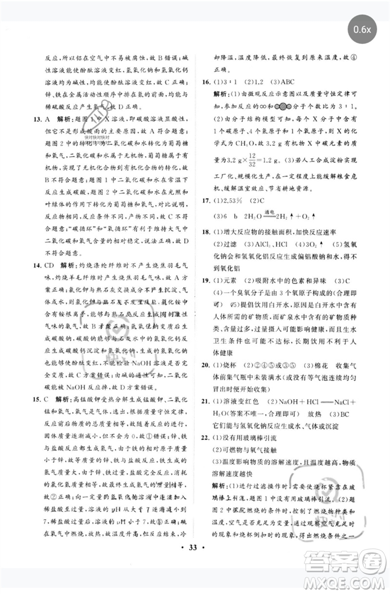 山東教育出版社2023初中總復(fù)習(xí)手冊分層專題卷九年級化學(xué)五四制通用版煙臺專版參考答案