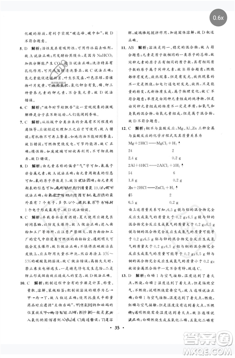 山東教育出版社2023初中總復(fù)習(xí)手冊分層專題卷九年級化學(xué)五四制通用版煙臺專版參考答案