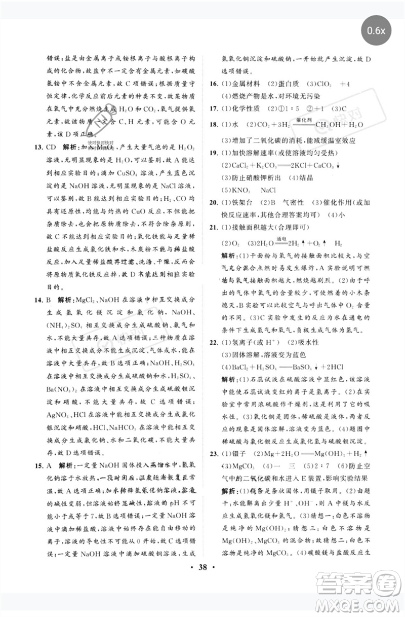 山東教育出版社2023初中總復(fù)習(xí)手冊分層專題卷九年級化學(xué)五四制通用版煙臺專版參考答案