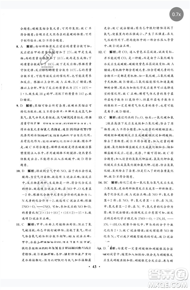 山東教育出版社2023初中總復(fù)習(xí)手冊分層專題卷九年級化學(xué)五四制通用版煙臺專版參考答案