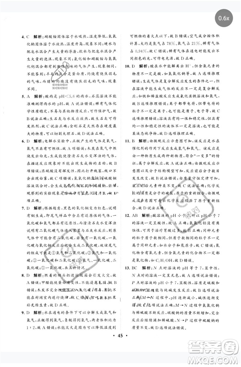 山東教育出版社2023初中總復(fù)習(xí)手冊分層專題卷九年級化學(xué)五四制通用版煙臺專版參考答案