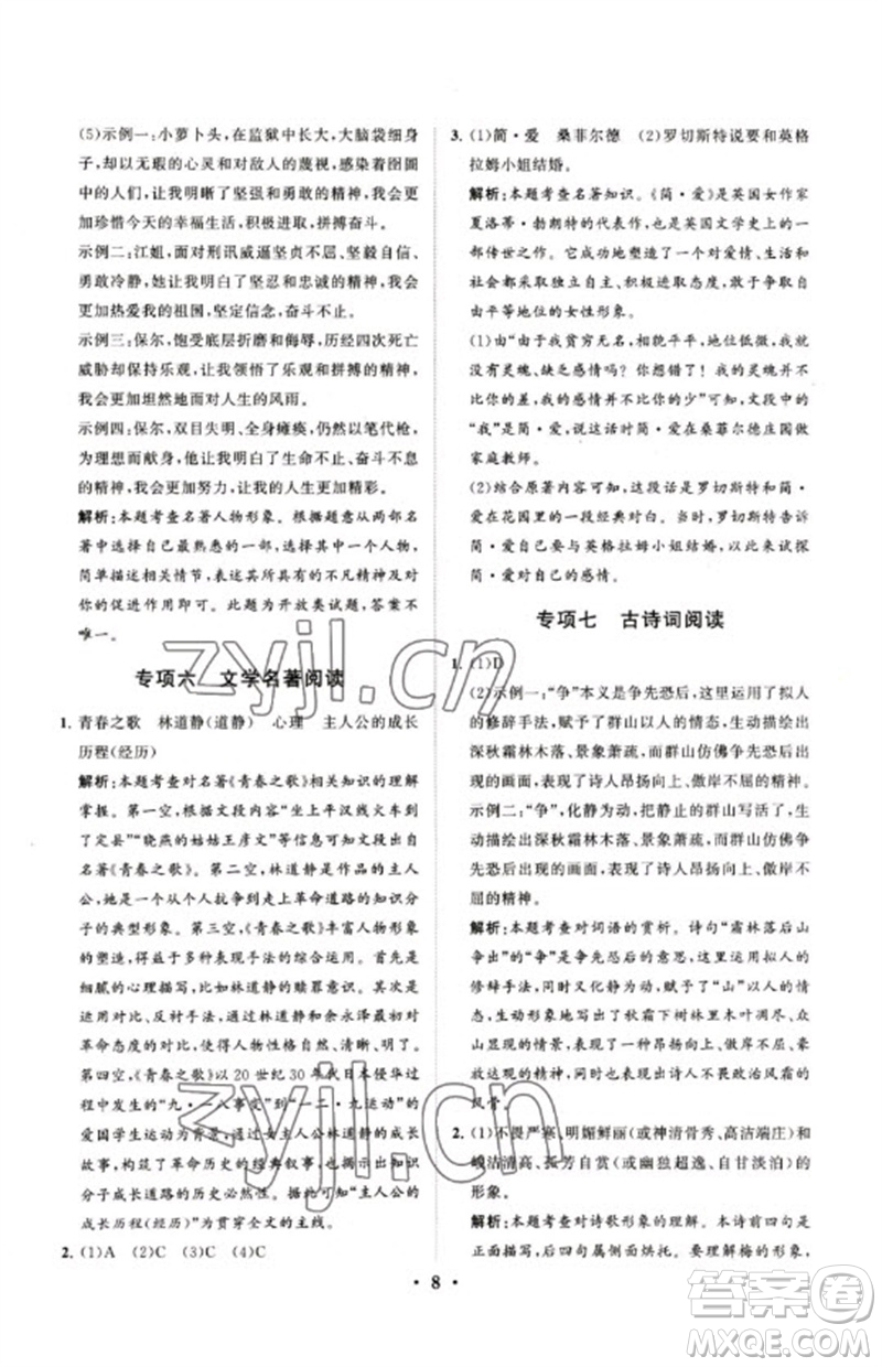 山東教育出版社2023初中總復(fù)習(xí)手冊(cè)分層專題卷九年級(jí)語(yǔ)文五四制通用版煙臺(tái)專版參考答案