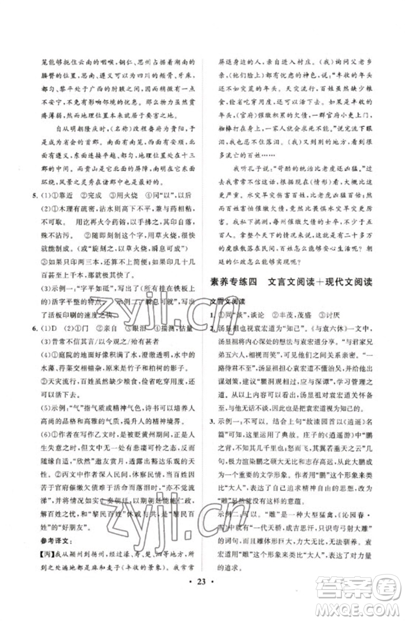 山東教育出版社2023初中總復(fù)習(xí)手冊(cè)分層專題卷九年級(jí)語(yǔ)文五四制通用版煙臺(tái)專版參考答案
