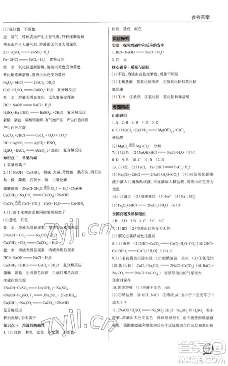 青島出版社2023初中總復習手冊九年級化學通用版參考答案