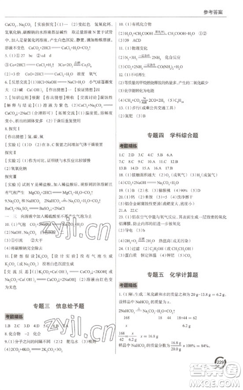 青島出版社2023初中總復習手冊九年級化學通用版參考答案