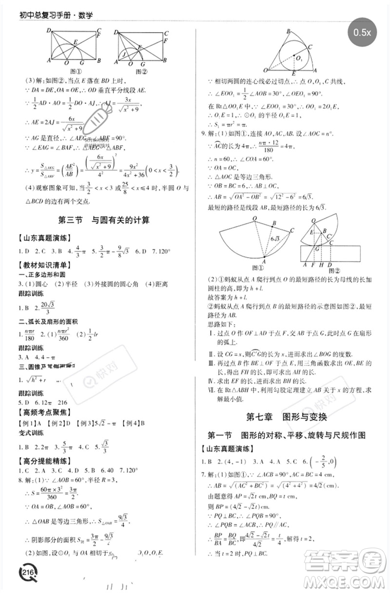 青島出版社2023初中總復習手冊九年級數(shù)學通用版參考答案