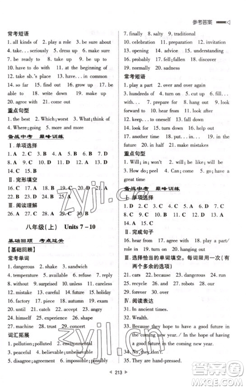 新世紀(jì)出版社2023初中總復(fù)習(xí)手冊(cè)九年級(jí)英語通用版參考答案