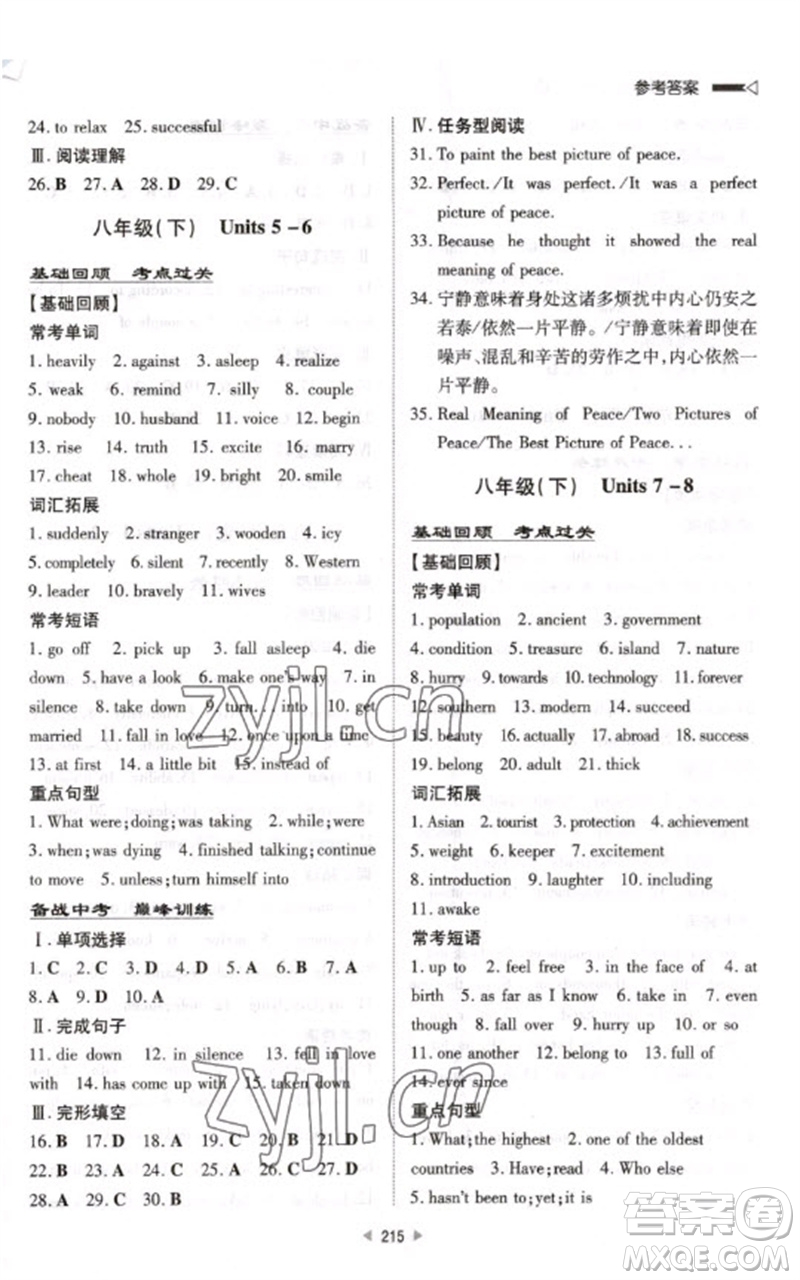 新世紀(jì)出版社2023初中總復(fù)習(xí)手冊(cè)九年級(jí)英語通用版參考答案