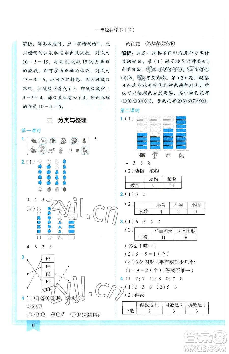 龍門書局2023黃岡小狀元作業(yè)本一年級下冊數(shù)學(xué)人教版參考答案