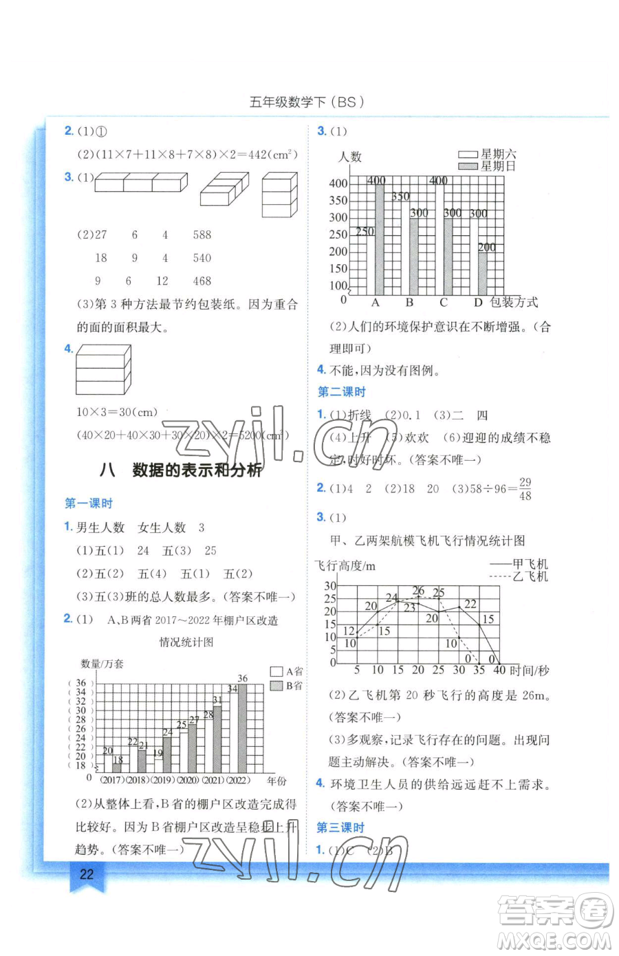 龍門書局2023黃岡小狀元作業(yè)本五年級下冊數(shù)學(xué)北師大版參考答案