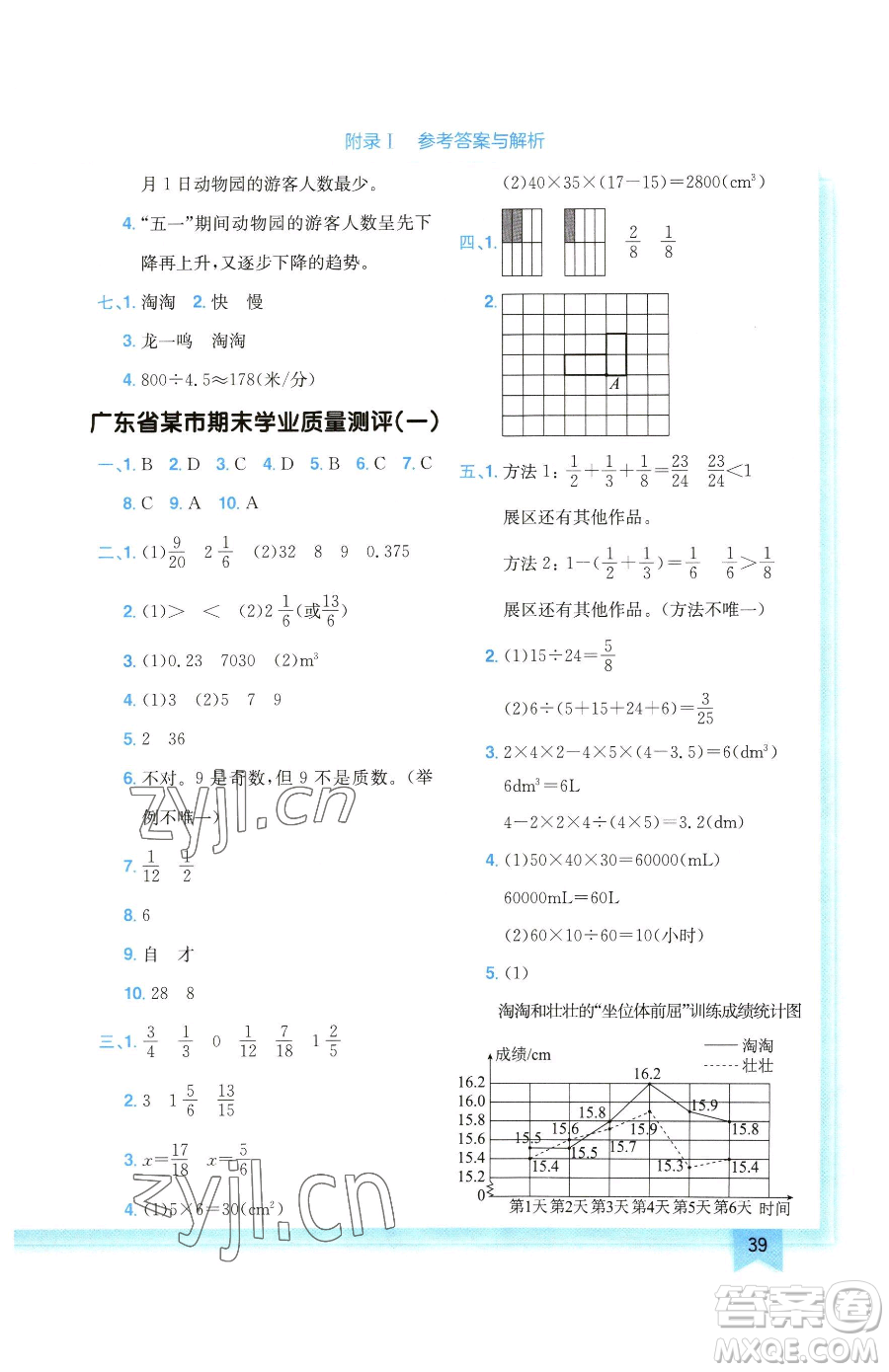 龍門書局2023黃岡小狀元作業(yè)本五年級下冊數學人教版廣東專版參考答案