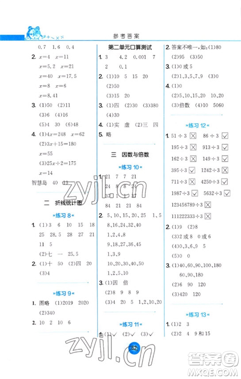 江蘇人民出版社2023小學數學口算心算速算天天練五年級下冊蘇教版答案