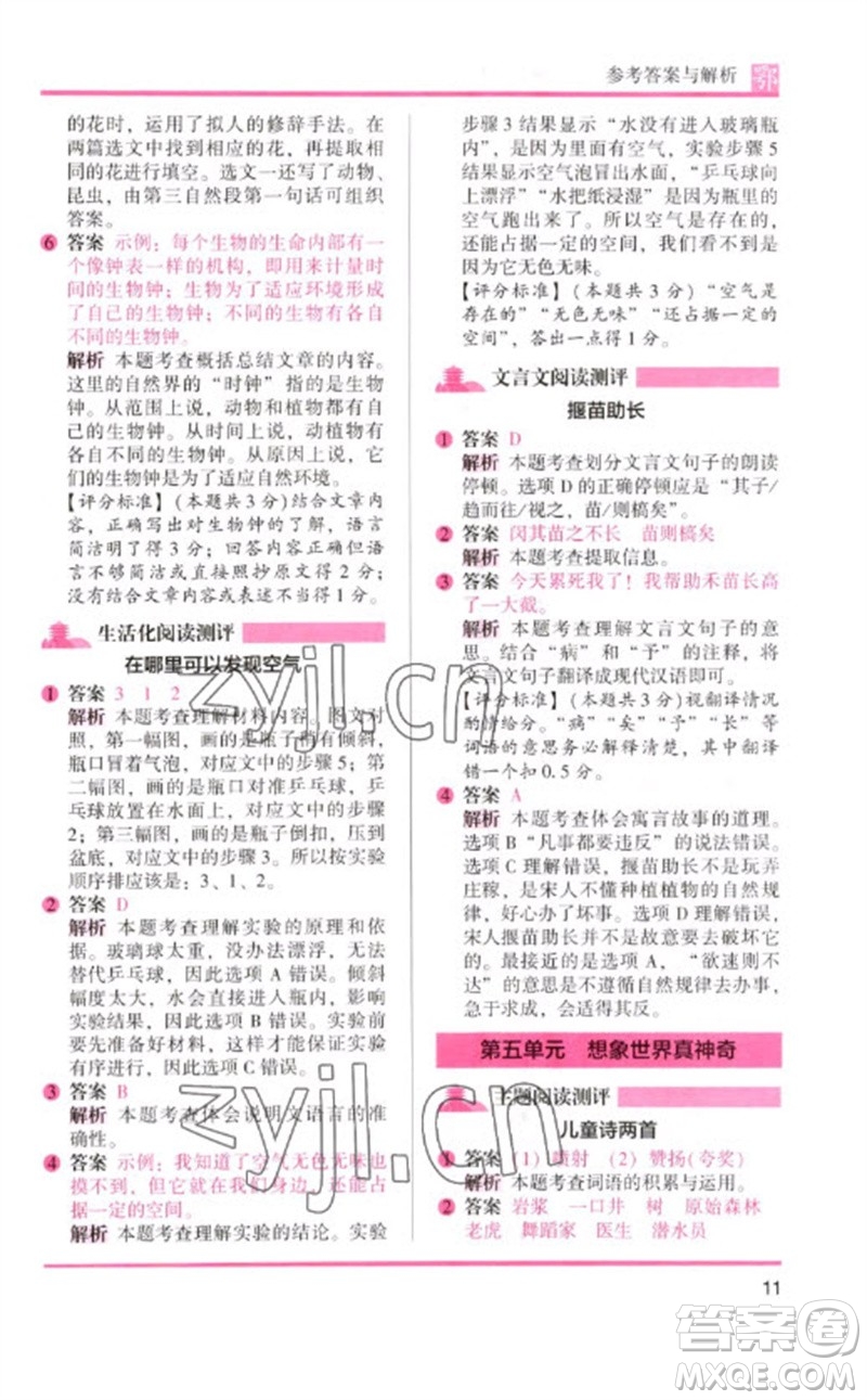 湖南師范大學(xué)出版社2023木頭馬閱讀力測(cè)評(píng)三年級(jí)語(yǔ)文下冊(cè)人教版武漢專(zhuān)版B版參考答案