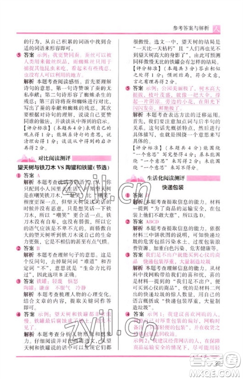 湖南師范大學(xué)出版社2023木頭馬閱讀力測評三年級語文人教版B版參考答案