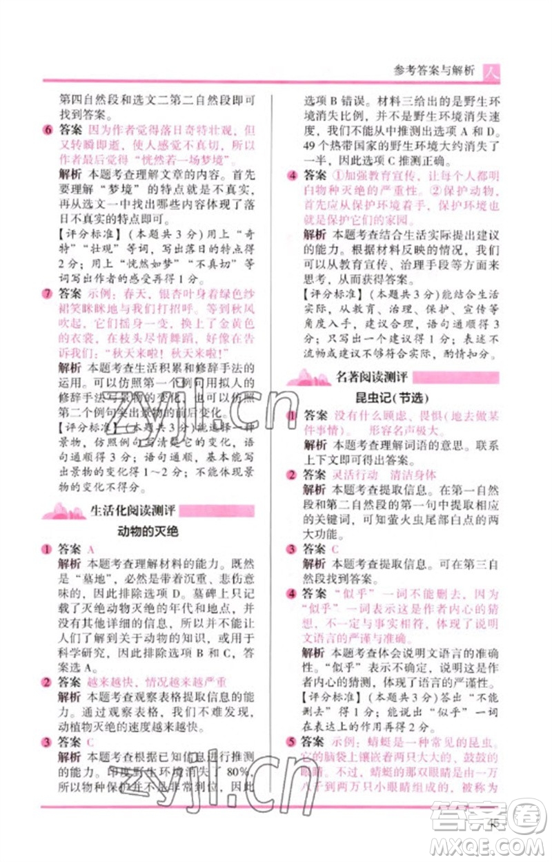 湖南師范大學(xué)出版社2023木頭馬閱讀力測評三年級語文人教版B版參考答案