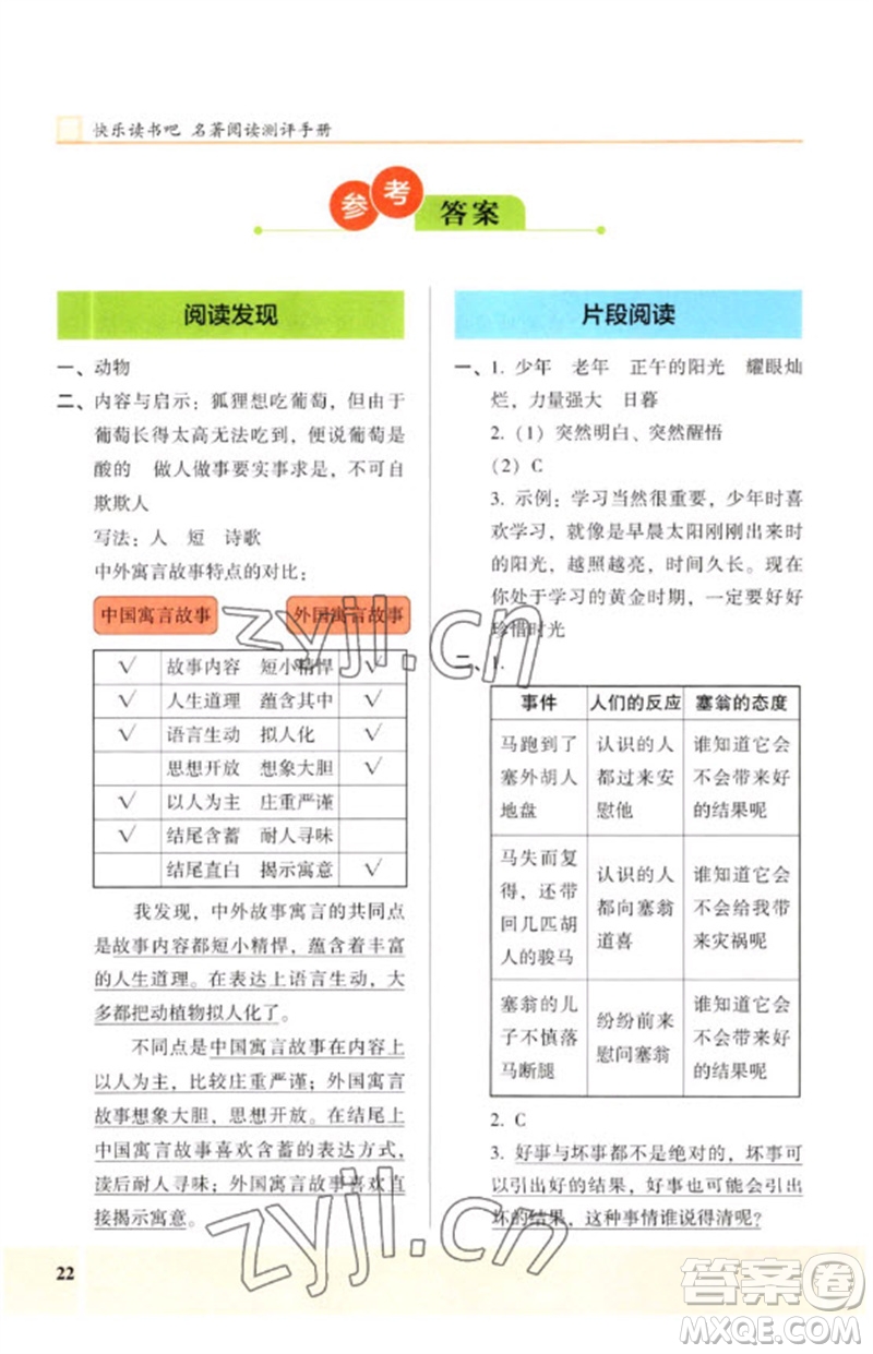 湖南師范大學(xué)出版社2023木頭馬閱讀力測評三年級語文人教版B版參考答案