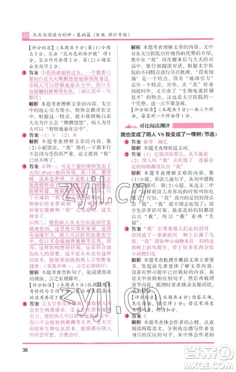 江蘇鳳凰文藝出版社2023木頭馬閱讀力測評(píng)三年級(jí)語文下冊(cè)人教版浙江專版B版參考答案