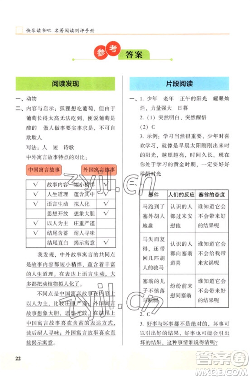江蘇鳳凰文藝出版社2023木頭馬閱讀力測評(píng)三年級(jí)語文下冊(cè)人教版浙江專版B版參考答案