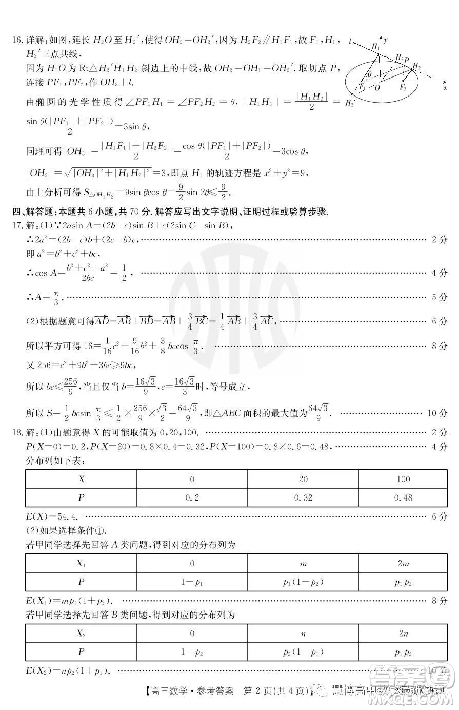浙江省強基聯(lián)盟2023屆高三下學期仿真模擬二數(shù)學試題答案