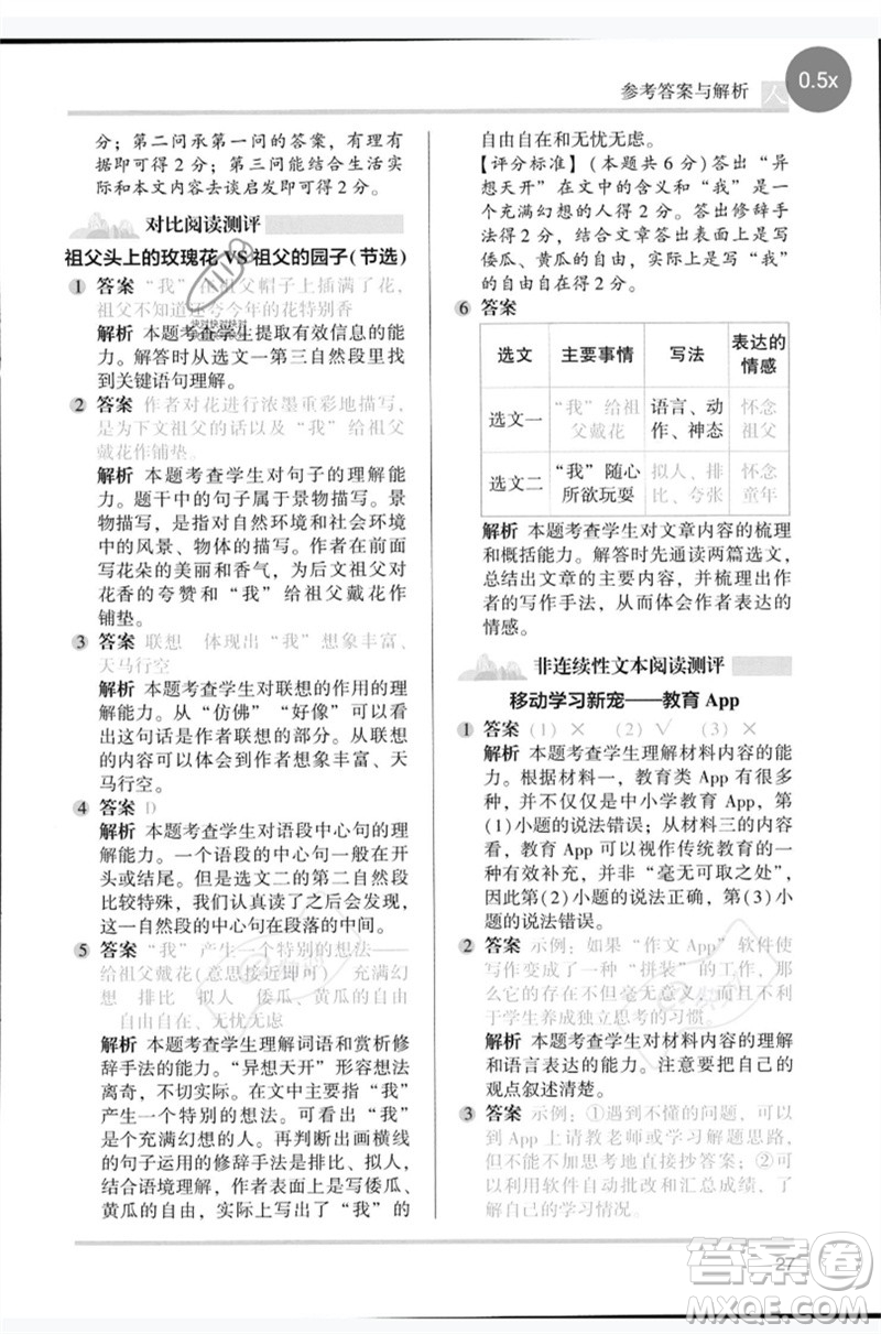 湖南師范大學(xué)出版社2023木頭馬閱讀力測(cè)評(píng)五年級(jí)語(yǔ)文人教版B版參考答案