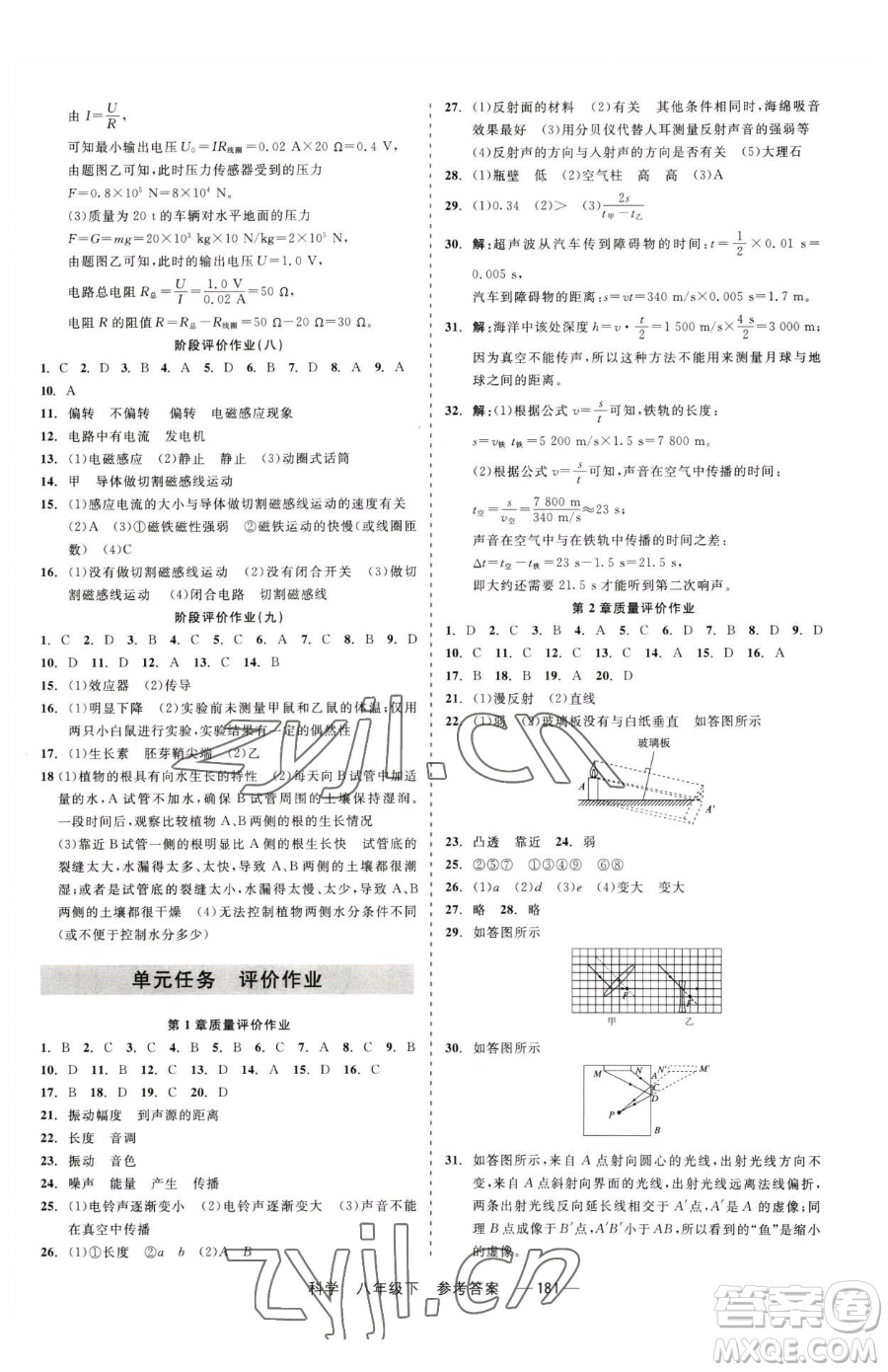 天津人民出版社2023精彩練習(xí)就練這一本八年級下冊科學(xué)華師大版參考答案