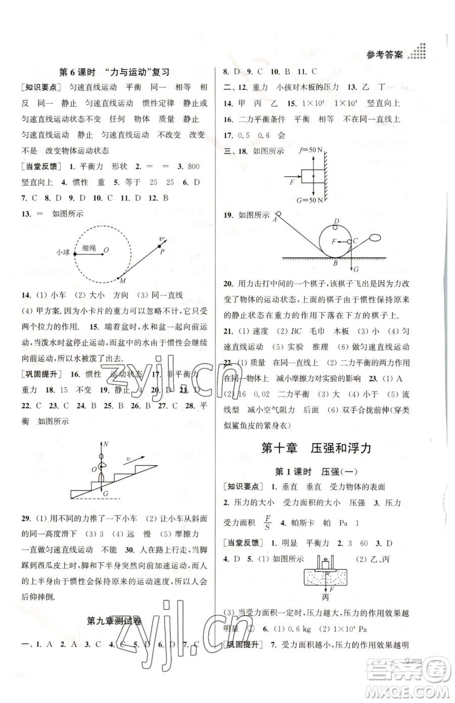 江蘇鳳凰美術(shù)出版社2023創(chuàng)新課時(shí)作業(yè)本八年級(jí)下冊(cè)物理江蘇版參考答案