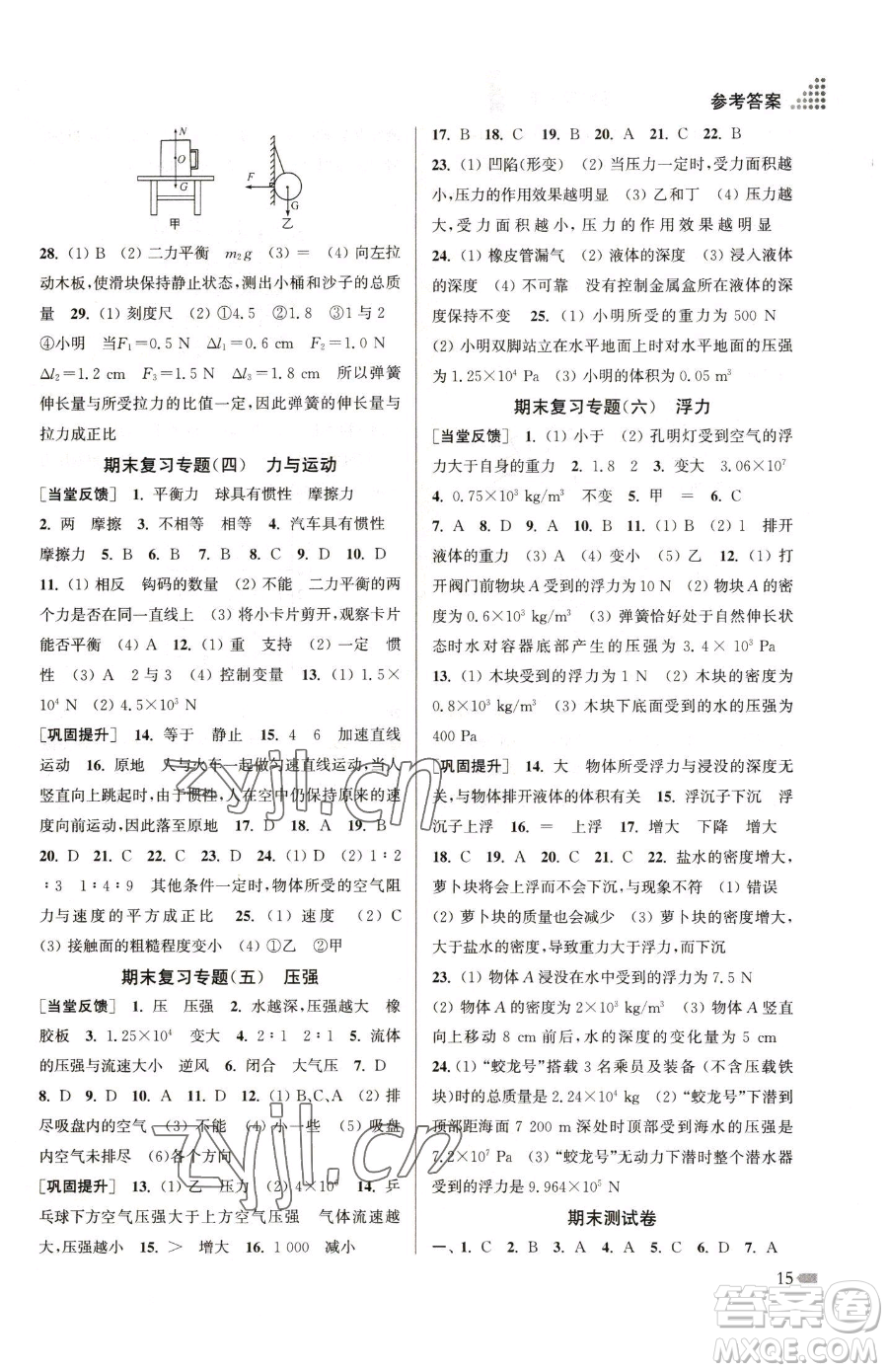 江蘇鳳凰美術(shù)出版社2023創(chuàng)新課時(shí)作業(yè)本八年級(jí)下冊(cè)物理江蘇版參考答案