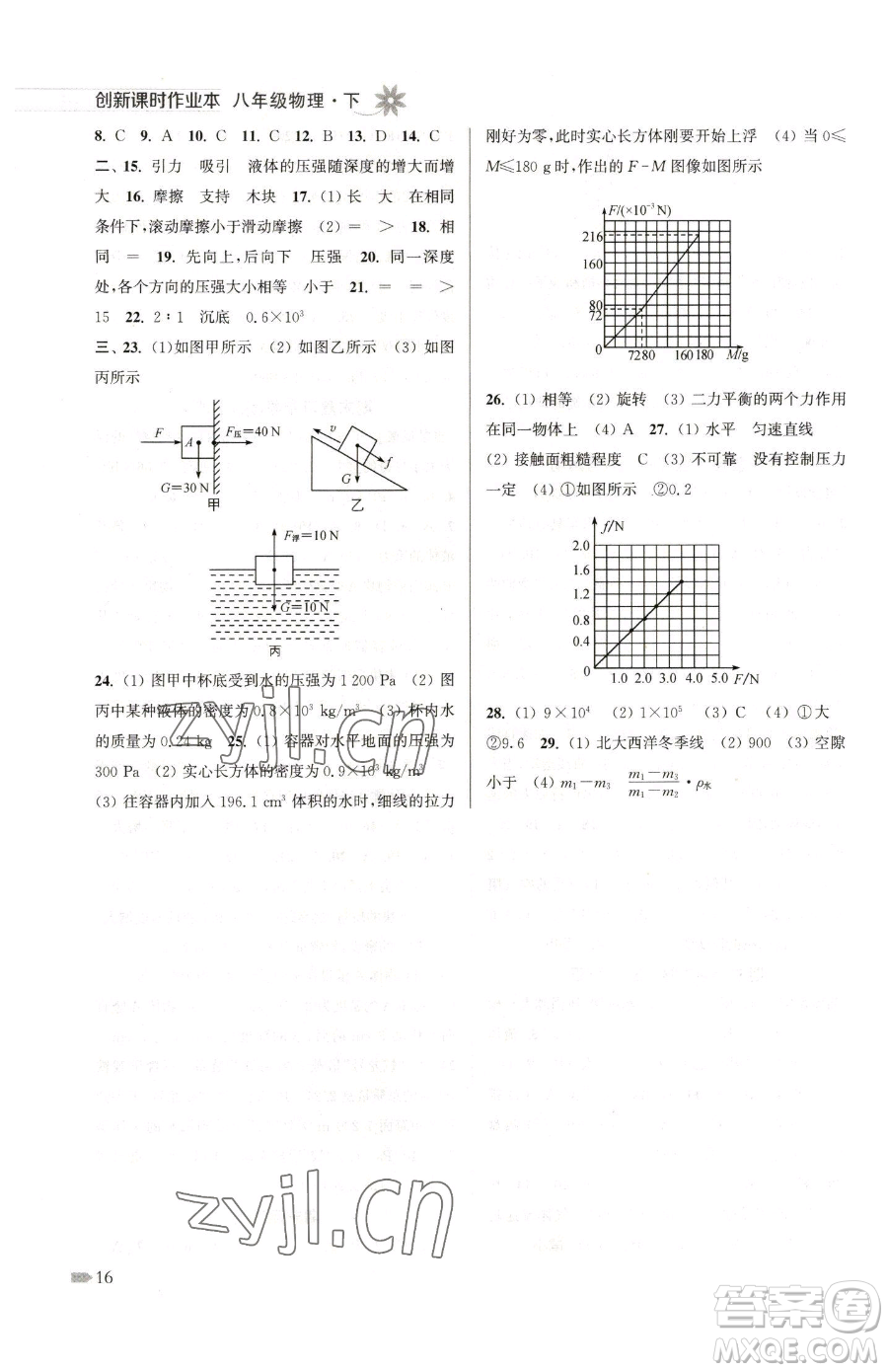 江蘇鳳凰美術(shù)出版社2023創(chuàng)新課時(shí)作業(yè)本八年級(jí)下冊(cè)物理江蘇版參考答案