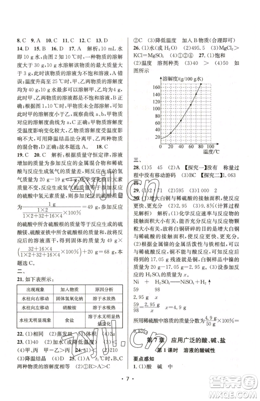 江蘇鳳凰美術出版社2023創(chuàng)新課時作業(yè)本九年級下冊化學上教版參考答案
