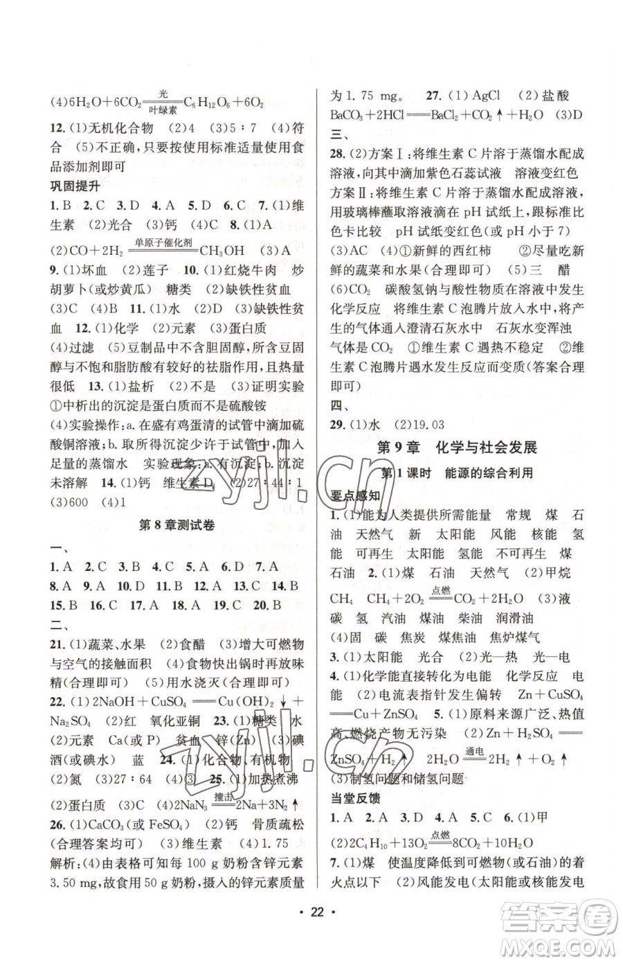 江蘇鳳凰美術出版社2023創(chuàng)新課時作業(yè)本九年級下冊化學上教版參考答案