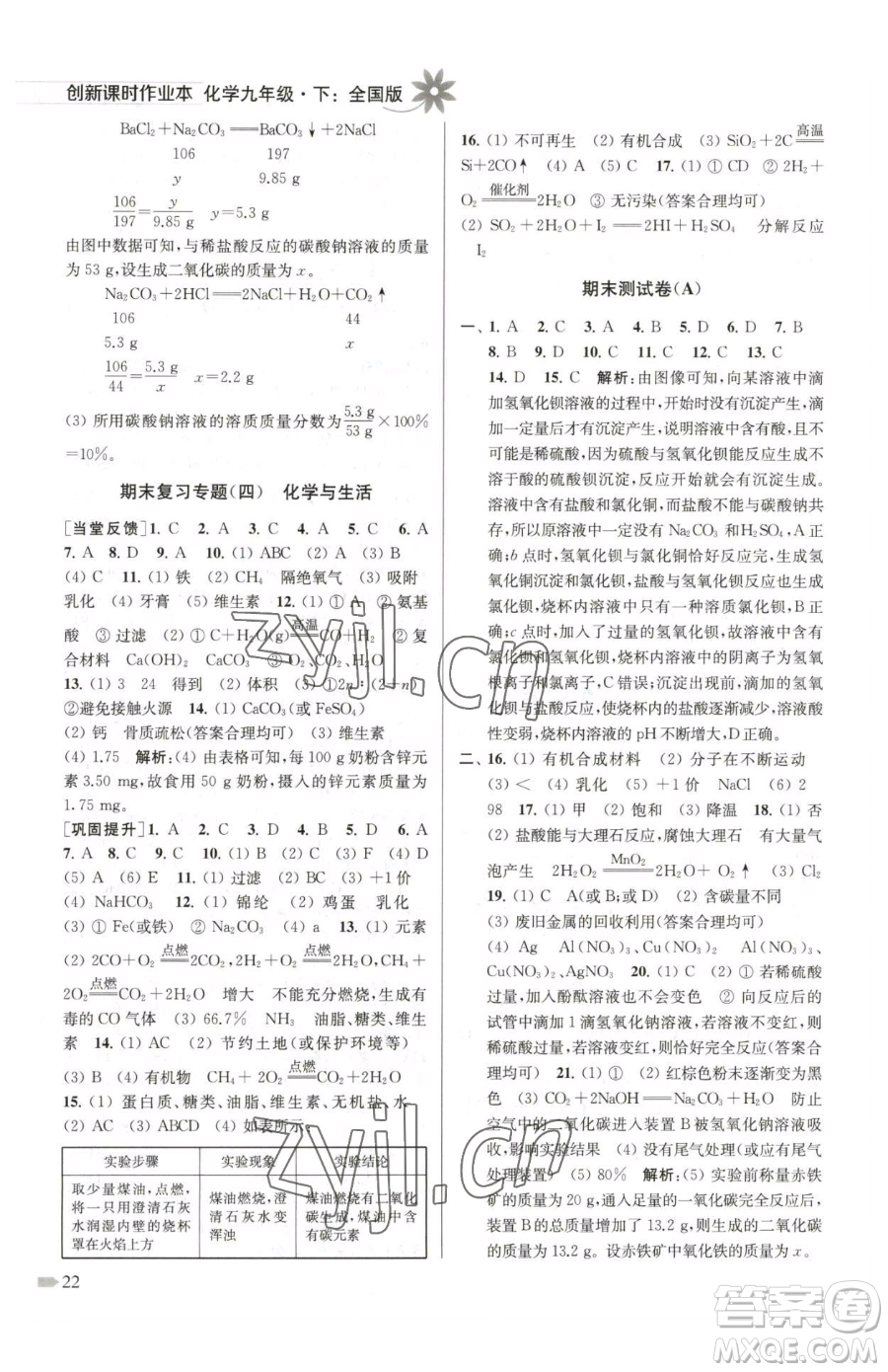 江蘇鳳凰美術(shù)出版社2023創(chuàng)新課時(shí)作業(yè)本九年級(jí)下冊(cè)化學(xué)全國版參考答案