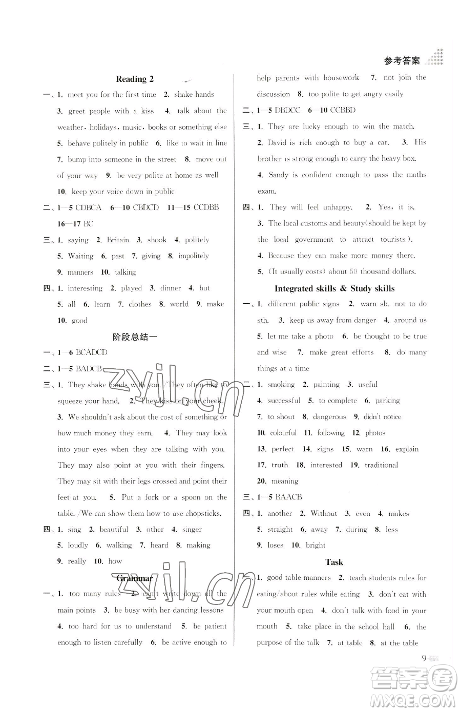 江蘇鳳凰美術(shù)出版社2023創(chuàng)新課時作業(yè)本八年級下冊英語江蘇版參考答案