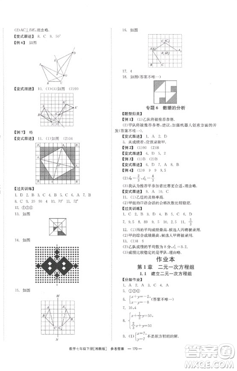 湖南教育出版社2023全效學(xué)習(xí)同步學(xué)練測七年級數(shù)學(xué)下冊湘教版參考答案