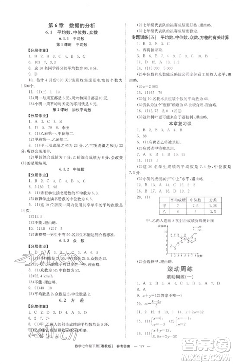 湖南教育出版社2023全效學(xué)習(xí)同步學(xué)練測七年級數(shù)學(xué)下冊湘教版參考答案