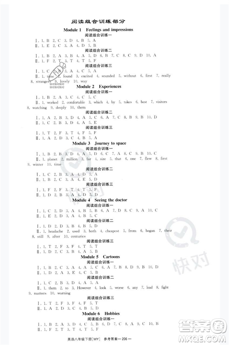 湖南教育出版社2023全效學(xué)習(xí)同步學(xué)練測(cè)八年級(jí)英語(yǔ)下冊(cè)外研版廣西專(zhuān)版參考答案